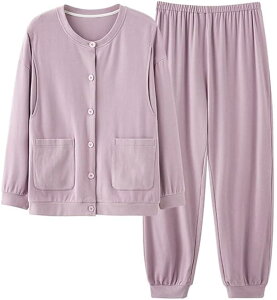 マタニティ パジャマ あったか 授乳 授乳口付き 産前 産後 長袖 前開き 秋 冬 春 パープル M (パープル)