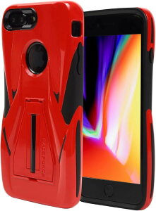 iPhone7Plus iPhone8Plus �P�[�X �ϏՌ� �J�o�[ �� ���C�����X�[�d�Ή� �������ɃA�C�t�H������������K�[�h �X�^���h�@�\�t�� �Ռ��z���o���p�[ (Bright Red, iPhone7Plus / 8Plus)