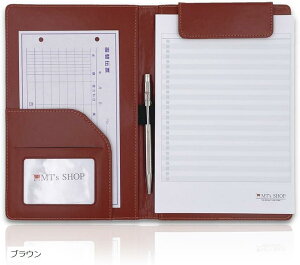 クリップボード A5 ファイル バインダー 二つ折り 多機能 持ち運び ペンホルダー ポケット付き 名刺入れ OF403 茶色 (ブラウン, A5)