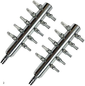 10分岐管 エア 水栓 エアー 酸素 水槽 エアレーション 水槽用品 メダカ シュリンプ 金魚 アクアリウム エアチューブ バルブ ポンプ ブロワー (シルバー, 2個セット)