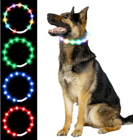 光る首輪 犬 USB充電式 4つ発光モード 20分充電で最長7時間使用可能 サイズ調節可能 LED 軽量 ペットのお散歩安全対策 事故防止 視認距離500m 小/中/大型犬適応 (虹色, 70cm)