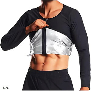 サウナシャツ メンズ 長袖 サウナスーツ 発汗シャツ 大きいサイズ 洗える チャック付き L/XL(ブラック, L-XL)