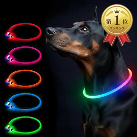 【楽天ランキング1位入賞】2025新登録 犬用 光る首輪 15つ発光モード 多色発光 USB充電式 サイズ調整可能 電量表示 装着簡単 ペット LED首輪 猫 夜散歩ライト 軽量 安全対策 視認性 小型・中型・ 大型犬 (新版)