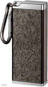 携帯灰皿 たばこケース カラビナ付 小物入れ フタ付き シルバー 88g ブラック (ブラック, 小)