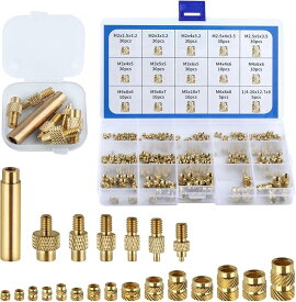 インサートナット セット 307個セット M2 M2.5 M3 M4 M5 M6 1/4-20 埋め込みナット ねじ切りインサートアソートキット プラスチックセット用ネジ切りインサート 真鍮ナットインサート 収納ボックス付き(イエロー)