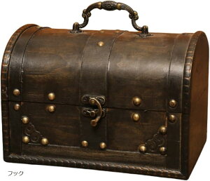 小物入れ 宝箱 木製 収納 アンティーク 財宝 小箱 ふた付き レトロ インテリア (ブラウン フック)