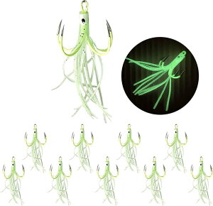 太刀魚 アシストフック ジギング ショアジギング ワインド 夜光 タコベイト 10個セット リアフック トレブルフック 4爪フック トリプルフック