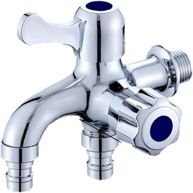 【楽天ランキング1位入賞】互換品 蛇口 二股 分岐水栓 水道 散水栓 立水栓 ホース ベランダ 庭 花壇 屋外 (シルバー)