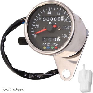 【楽天ランキング1位入賞】互換品 バイク スピード メーター 機械式 LED 140km 汎用 (シルバーxブラック)