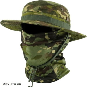 サバゲー フェイスマスク セット ブーニーハット サファリハット メンズ 帽子 キャップ(迷彩2, Free Size)