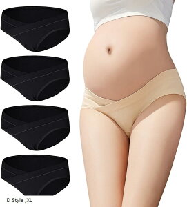 マタニティショーツ 4枚セット ローライズ 綿 妊娠パンツ 産前 産後 コットン 抗菌防臭 妊婦下着 締め付けない パンティー 大きいサイズ (D Style, XL)