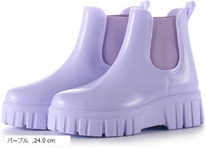 厚底レインブーツ レインシューズ サイドゴア 防水 レディース 軽量 歩きやすい 疲れにくい 撥水 防雪 通勤 通学 エナメル オシャレ 晴雨兼用 普段使い (パープル, 24.0 cm)