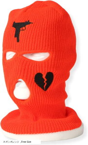 ハートデザイン バラクラバ 目出し帽 ニット帽 フェイスマスク 軽量 防風 ダンス HIPHOP バイク おしゃれ 刺繍 (ネオンオレンジ, Free Size)
