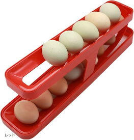 良品ラボ 卵ケース たまごケース 冷蔵庫用 2段 ローリング 収納 エッグホルダー 掃除しやすい プラスチック 1個 (レッド)