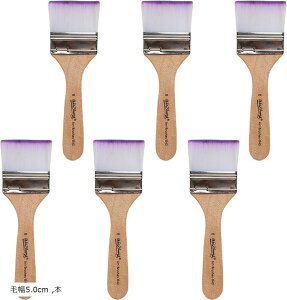 良品ラボ ペイントブラシ セット 刷毛 絵筆 平筆 画材筆 水性 アクリル 絵の具 絵画 塗装 写経 水墨画 ニス 化繊 ナイロン(ブラウン(持ち手), 毛幅5.0cm)