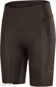レディース サイクルパンツ サイクルショーツ ハイウエスト4Dパッド 高弾性 通気性 サイドポケット 滑り止め 反射ストライプ 自転車ロードバイクショーツ(ブラウン, XL)