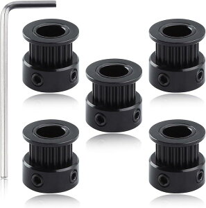 5個パック GT2 タイミングプーリー 3Dプリンター 20歯 ボア8mm タイミングベルト アルミギアホイール CNC機械用 ボア同期車輪 6mm幅 タイミングベルト最適 6角棒レンチ付き(ブラック)