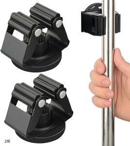 モップホルダー 強力マグネット式 壁掛け 掃除道具収納 2個セット 滑り止め 黒 (ブラック, W4.5xD4.5xH3cm)