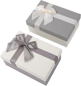ギフトボックス リボン付き 誕生日 プレゼント バレンタイン 母の日 お菓子 包装 2種セット 21x14.5cm(マルチカラー)