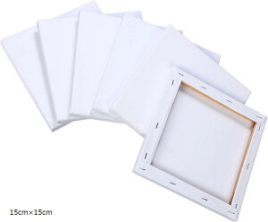 良品ラボ ミニキャンバス 正方形 キャンバスボード 画材 絵画 水彩画 油絵 美術 綿100% 6個セット (ホワイト, 15cmx15cm)
