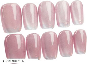 ネイルチップ ショート 手作り 付け爪 収納ケース 10枚入 ミラー ラメ マグネット (E(Pink Mirror), L)