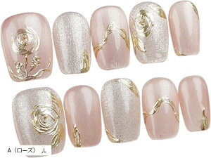 ネイルチップ ショート 手作り 付け爪 収納ケース 10枚入 ジェルネイル風 (A(ローズ), L)