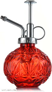ガラス 霧吹き ヴィンテージ風 じょうろ 240ml 極細 ミスト 噴霧器 おしゃれ 詰め替え ボトル インテリア 植物 園芸 ガーデニング 散水 水差し 観葉植物(シルバーノズル, レッド)