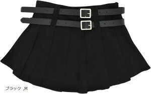 マイクロミニスカート プリーツ ベルト付き コスプレ ダンス 衣装 (ブラック, M)