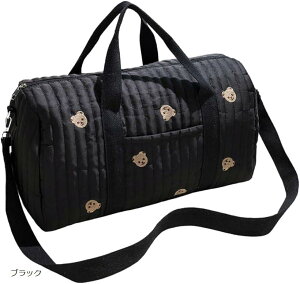 totto&cot マザーズバッグ 大容量 軽量 コットン キルティング風 刺繍入り ママバッグ ボストンバッグ レディース ショルダーバッグ トートバッグ 3way 手提げ 出産準備 (ブラック, ワンサイズ)
