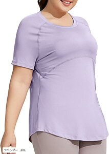 ヨガウェア トップス 半袖 大きいサイズ 体型カバー ロング お尻が隠れる プラスサイズ すぐ乾く スポーツチュニック トレーニング(ラベンダー, 3XL)
