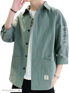 メンズ 七分袖 夏用シャツ 軽量 薄手 開襟 ゆったりシルエット ポケット付き カジュアル ジャパンスタイ…