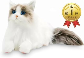 猫 リアル ぬいぐるみ 本物そっくり 猫のぬいぐるみ ねこ ネコ ふわふわ インテリア ネコ好き 長毛 白 人形 ドール 置物 高齢者 ペットロス 持ち運び (ホワイト)