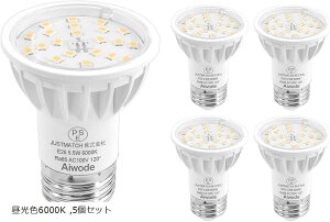 E26 LED�d��E26���� LED�X�|�b�g���C�g5.5W 50-60W�`���������F6000K �񒲌���Ή� RA��85 �L�p120�x ���P�x600LM PSE�F�؍� (�����F6000K, 5�Z�b�g)