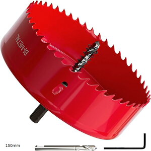 ホールソー バイメタル 穴あけ ドリルビット 切削 工具 DIY 鉄 アルミ 石膏ボード プラスチック 木材などに対応(レッド, 150mm)