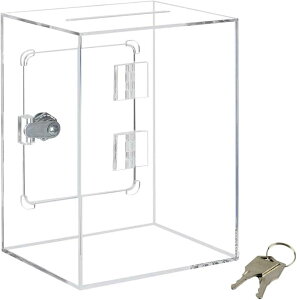 【楽天ランキング1位入賞】貯金箱 鍵付き アクリル 募金箱 (クリア, 20x15x12cm)