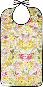 介護用エプロン 防水 立体ポケット 食事用エプロン 介護用品 (フレッシュフラワー, Free Size)