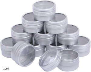 アルミ缶 クリームケース ビーズケース 化粧品 小分け シルバー 窓付き 12個セット 10ml (10ml)