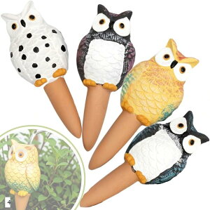 水やり 自動 給水 ふくろう 4本 鉢植え 植木鉢 留守 陶器 a679(マルチ(4), 8号)