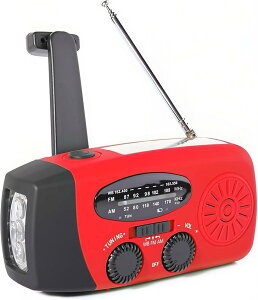 多機能防災ソーラーラジオ 懐中電灯 AM/FM 携帯ラジオ 災害USB充電 手回し充電 スマホ充電対応可能 大容量2000mAh キャンプ 小型 防水 レッド(レッド, 小型)