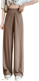 楽な履き心地 イージーパンツ レディース スラックス ガウチョパンツ ズボン ウェストゴム ストレッチ プリーツ ストレート 低身長 マキシ丈 無地 涼しい (カーキ, L)
