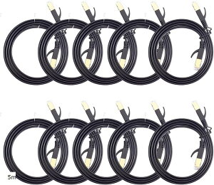 �݊��iLAN�P�[�u��10�{ �Z�b�g CAT7 �t���b�g �ܐ܂�h�~ ���` ����������[ �J�e�S���[7 �C�[�T�l�b�g�P�[�u�� �����߂� (�u���b�N, 5m)