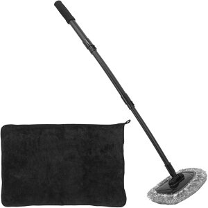 180度回転&湾曲ハンドル洗車モップ タオルセット 乾湿両用 ソフト素材 拭き取り掃除 負担軽減 高吸水タオル付き 車内外兼用 壁 家具 掃除用 多用途 洗車グッズ