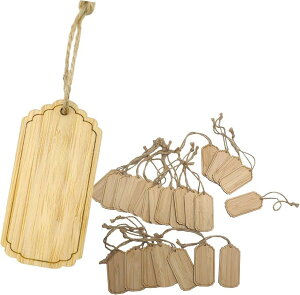 竹製タグ 竹製プレート チップ ネームタグ 麻ひも付き ペンダント 装飾用チップ 20個セット