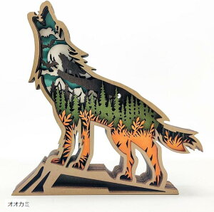 置物 オブジェ 木製 インテリア 北欧 木の温もり 雑貨 動物 おもしろグッズ 可愛い おしゃれ 韓国風 ディスプレイ 小物 玄関 ギフト プレゼント (オオカミ, 普通)