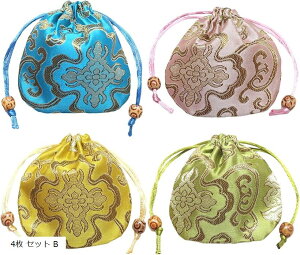 巾着 巾着袋 小物入れ 和柄 ミニ サテン ポーチ セット 和風 アクセサリー入れ(4枚 セット B)