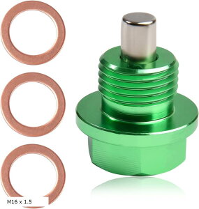 マグネット式オイルドレンプラグ 磁気オイルドレンプラグ 強力 ドレンボルト M16 x 1.5mm オイルドレンボルト アルミニウム合金 エンジンオイル (グリーン, M16 x 1.5)