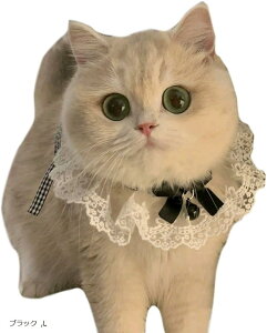 猫犬用 首輪 蝶ネクタイ 超軽量 レース(ブラック, L)