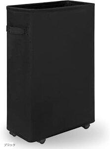 ランドリーバスケット 洗濯かご カゴ 組立簡単 スリム キャスター付き 防水コーティング 洗濯物 片付け オモチャ (ブラック, 48リットル)