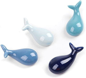 箸置き 4個セット 楕円 陶器 和食器 魚デザイン (ブルー)