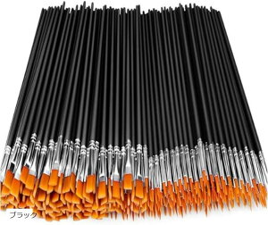 水彩筆セット 勾線筆 画材筆 50本ずつ 平筆 多用途 滑らかな描き心地 絵画 イラスト用 初心者 (ブラック, 1)